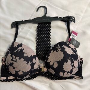Vince Camuto Black and Cream Floral Lace Bra